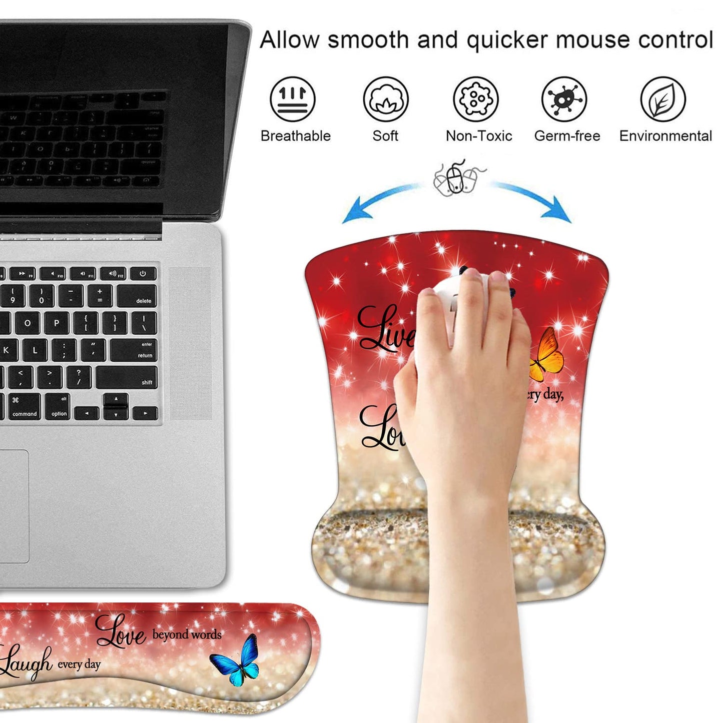 Keyboard Wrist Rest and Mouse Pad Wrist Support Set with Coasters, Non-Slip PU Base Ergonomic