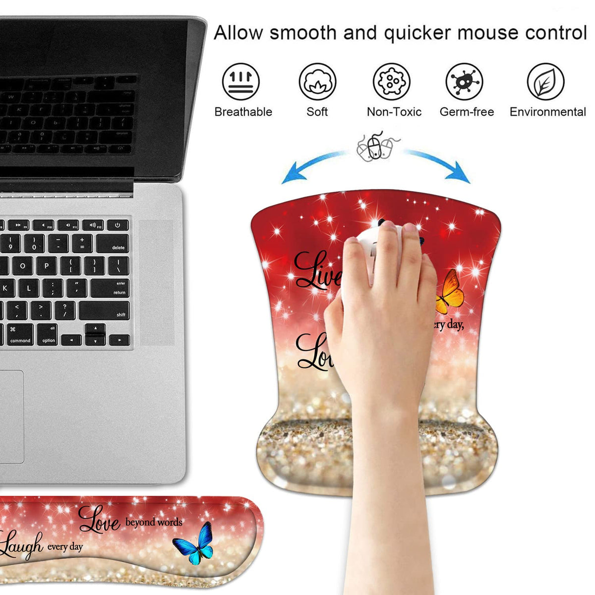Keyboard Wrist Rest and Mouse Pad Wrist Support Set with Coasters, Non-Slip PU Base Ergonomic