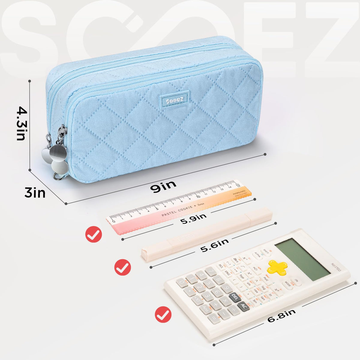 Sooez Large Pencil Case Pouch, Extra Big Pencil Bag with 8 Compartments, Pen Bag Wide Opening, Soft