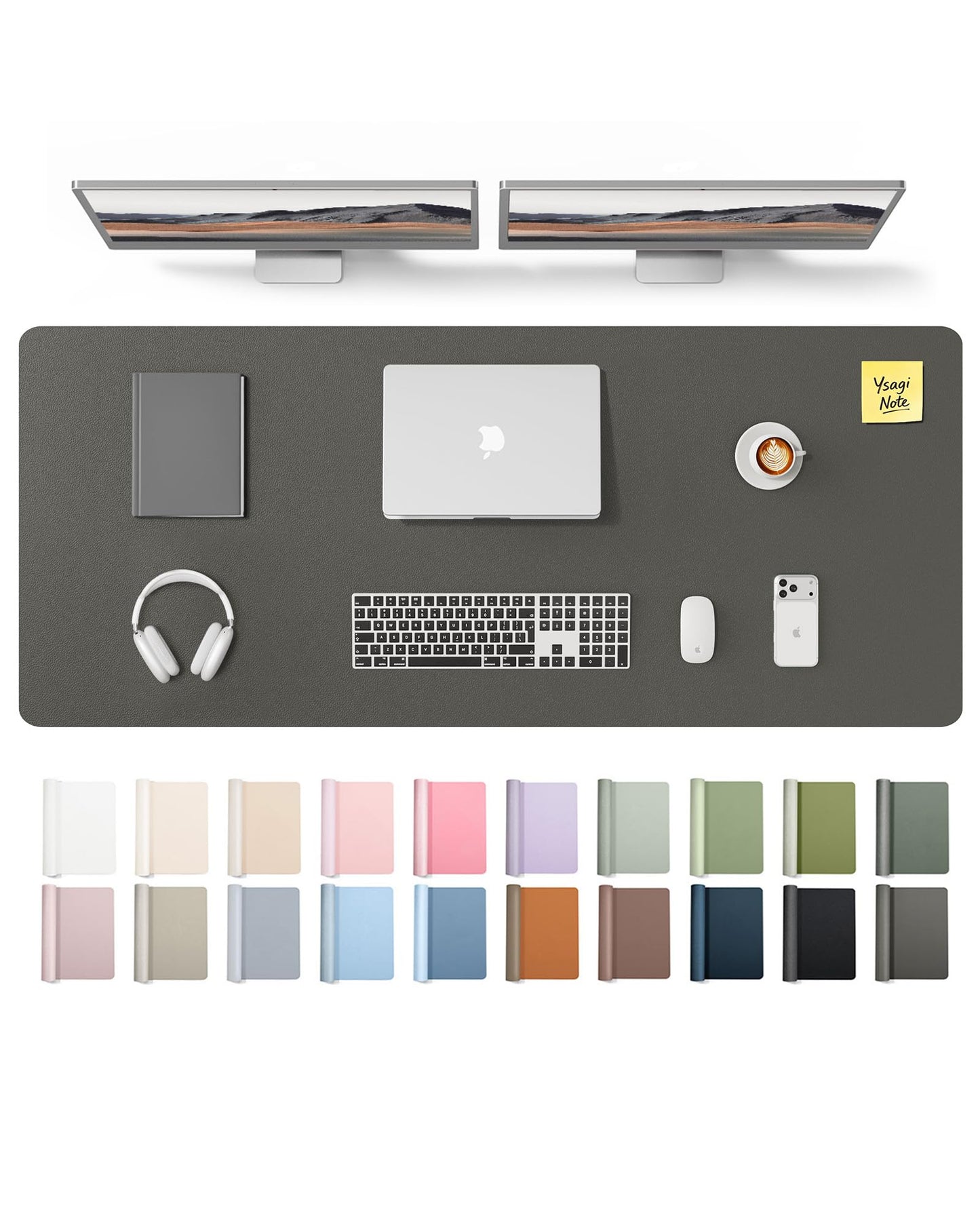 YSAGi Leather Desk Pad Protector, Office Desk Mat, Large Mouse Pad, Non-Slip PU Leather Desk