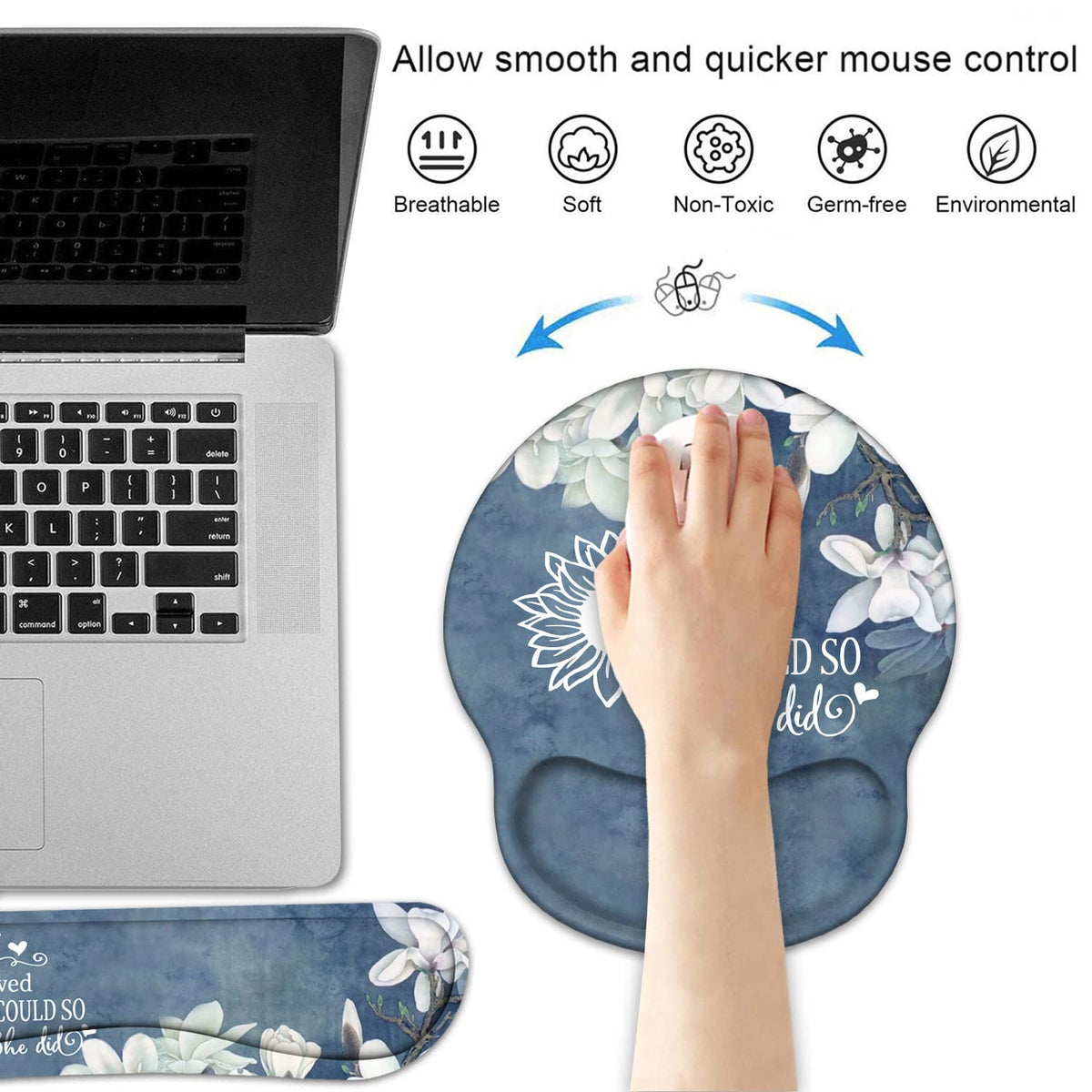 Keyboard Wrist Rest and Mouse Pad Wrist Support Set with Coasters, Inspirational Quote She Believed