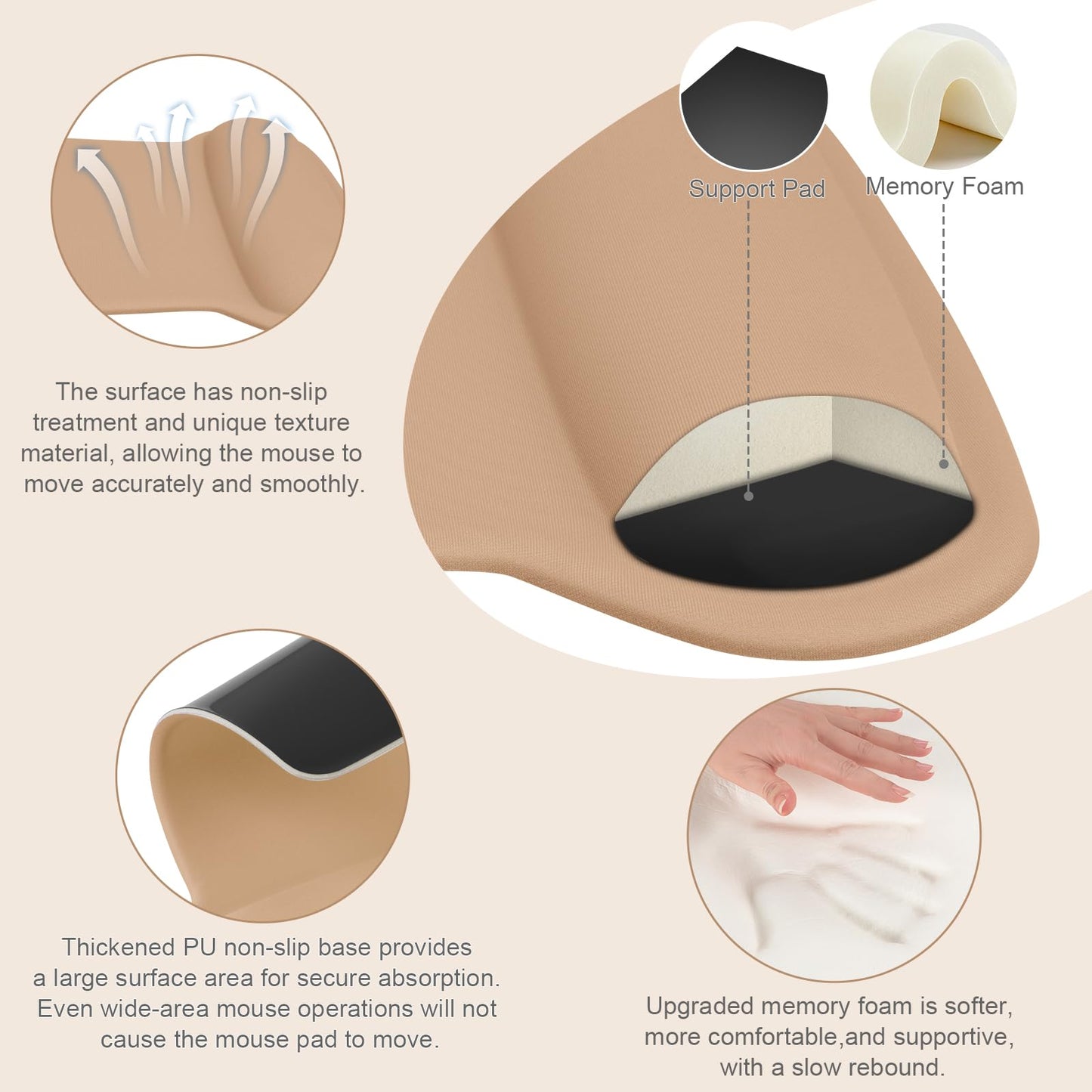MOSISO Wrist Rest Support for Mouse Pad & Keyboard Set, Mocha