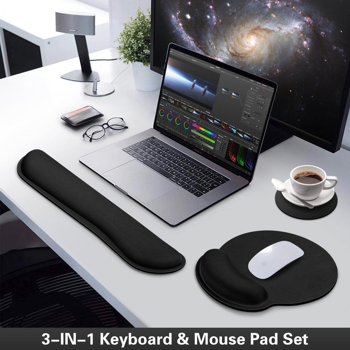 Mouse Pad Black, Ergonomic Keyboard Wrist Rest, Mouse Pad with Wrist Rest