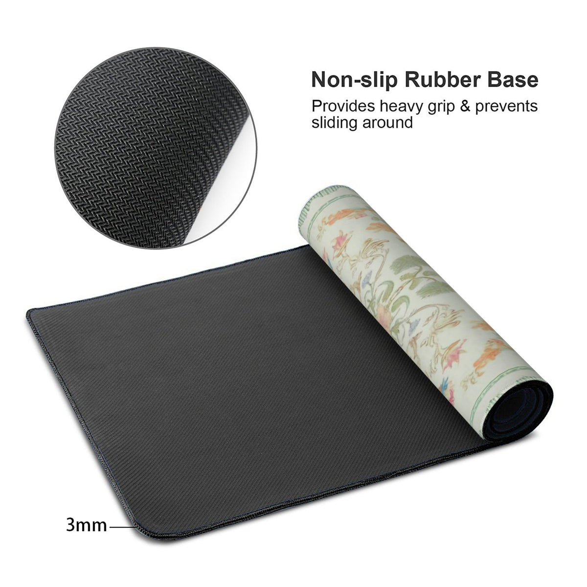 Sage Green Floral XXL Desk Mat - Cute Large Mouse Pad with Stitched Edges & Anti-Slip Base for