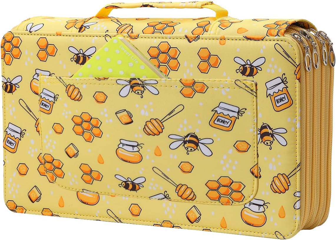 Lbxgap 300 Individual-Slots Pencil Case 4-Layer Zipped Holder w/Handle