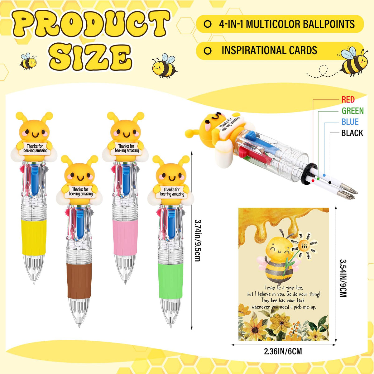 Sayglossy 24 Sets Bee Amazing Party Favor Pen Gift Bulk with Positive Card