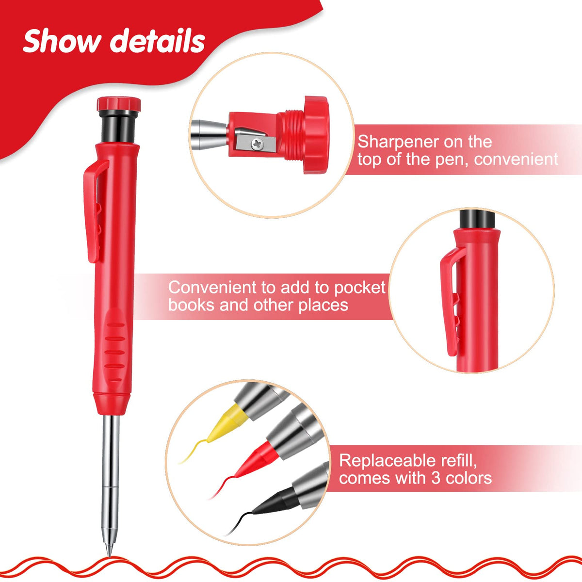 Patelai Mechanical Carpenter Pencils, Construction Pencils Set, Solid Refill Long Nose Deep Hole