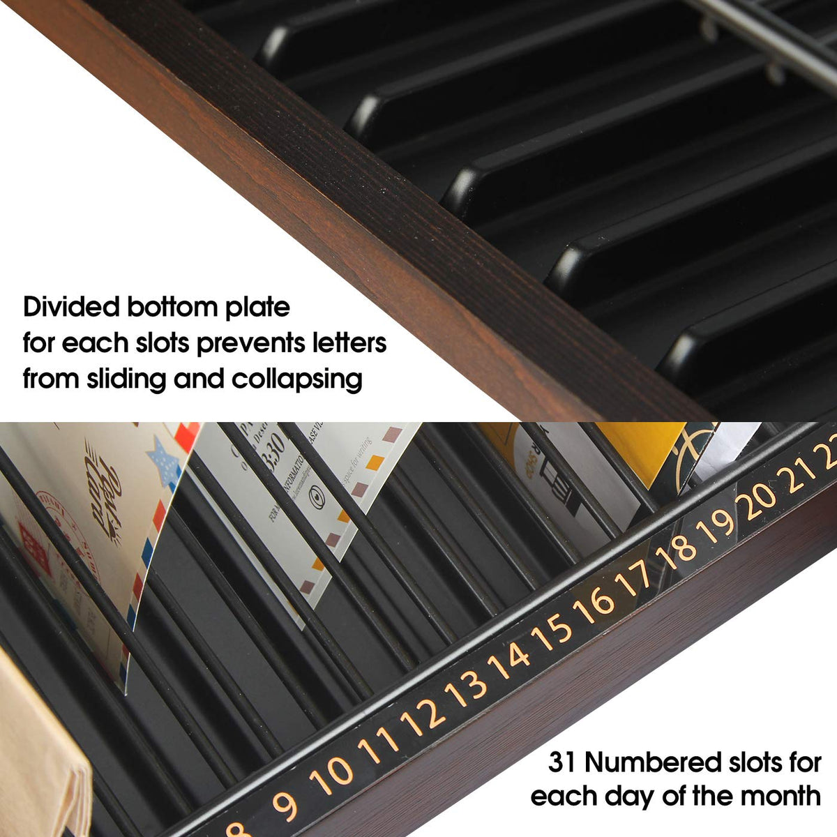 JACKCUBE Design Wood Monthly Office Desktop Bill & Mail & File Organizer Storage with Steel Divider