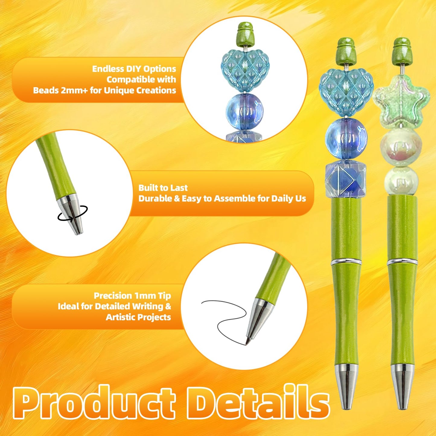 210 Pieces DIY Beadable Pen Bulk Kit – 70PCS Ballpoint Pen with Refills & Bags – Perfect for Beads