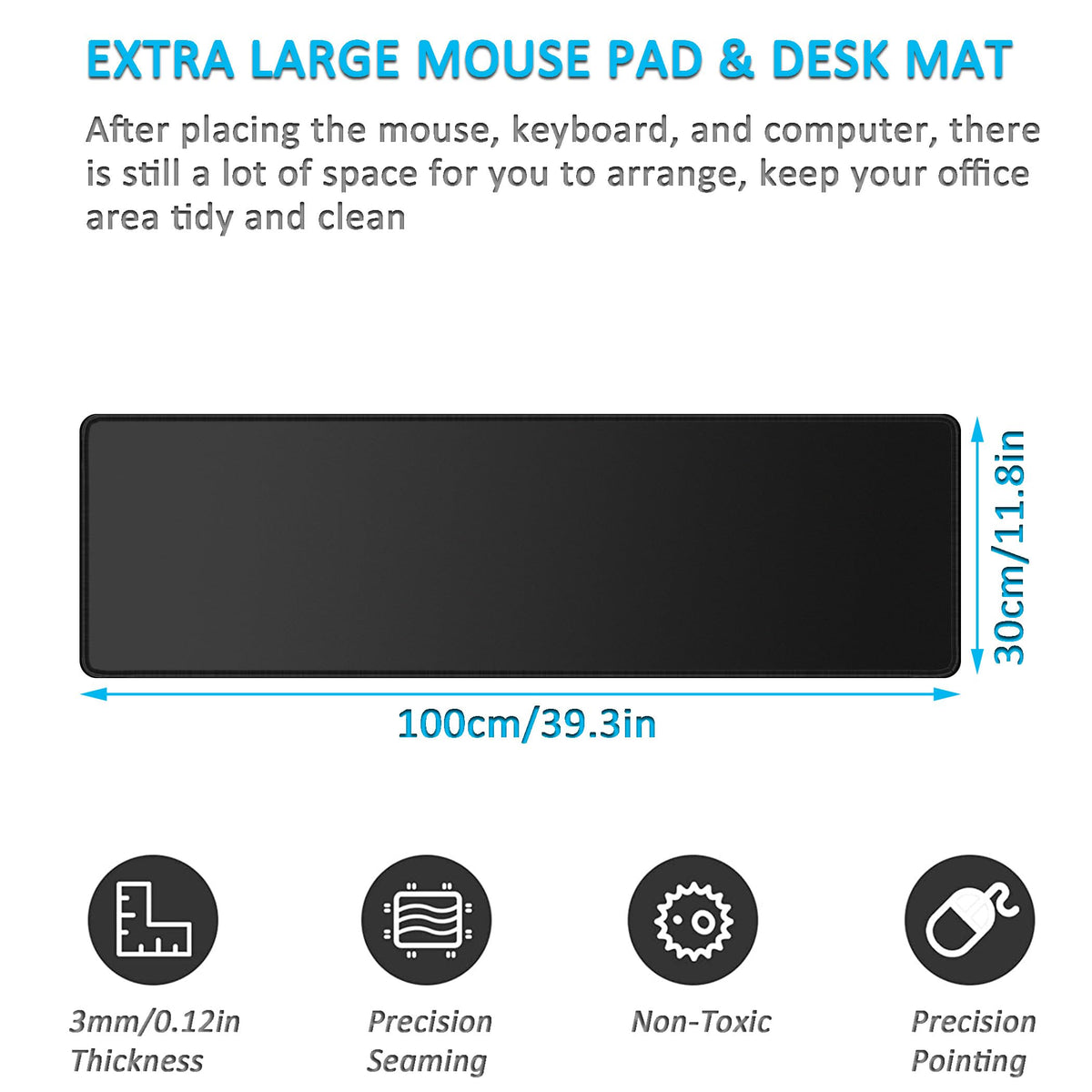 LL-COEUR XXL Black Mouse Pad Gaming Keyboard Mat Laptop Office Desk Mat (39.3" x 11.8" x 0.12")