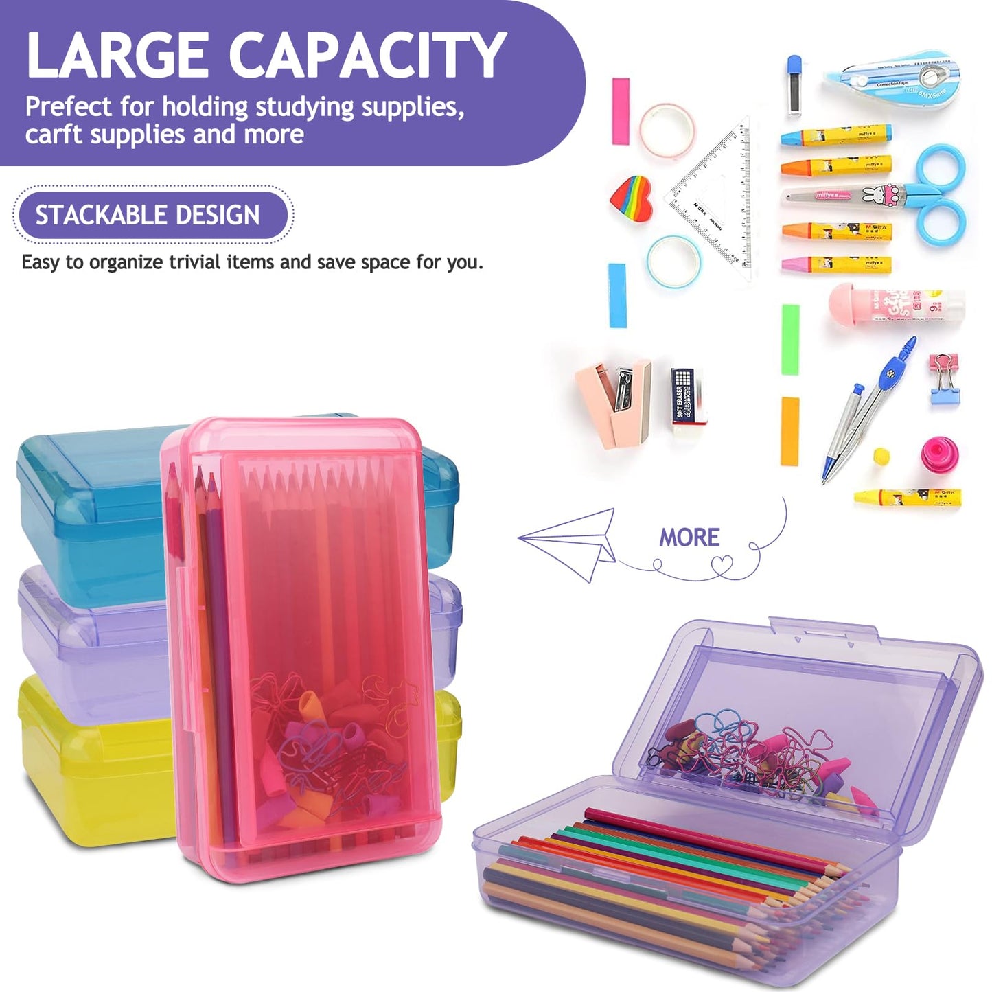 SFLHHDM Large Pen Boxes, Double Layer Capacity Pencil Holder, Clear Hard Pen Case with Snap-tight