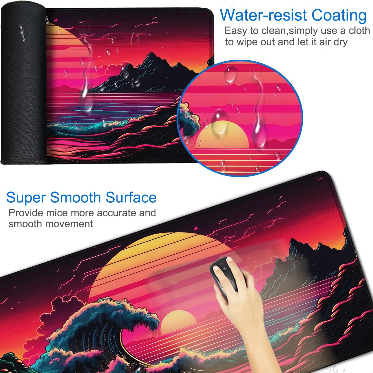 Mouse Pad, 31.5x15.7 inch Large Extended Computer Keyboard Mouse Mat, Water Resist Non-Slip
