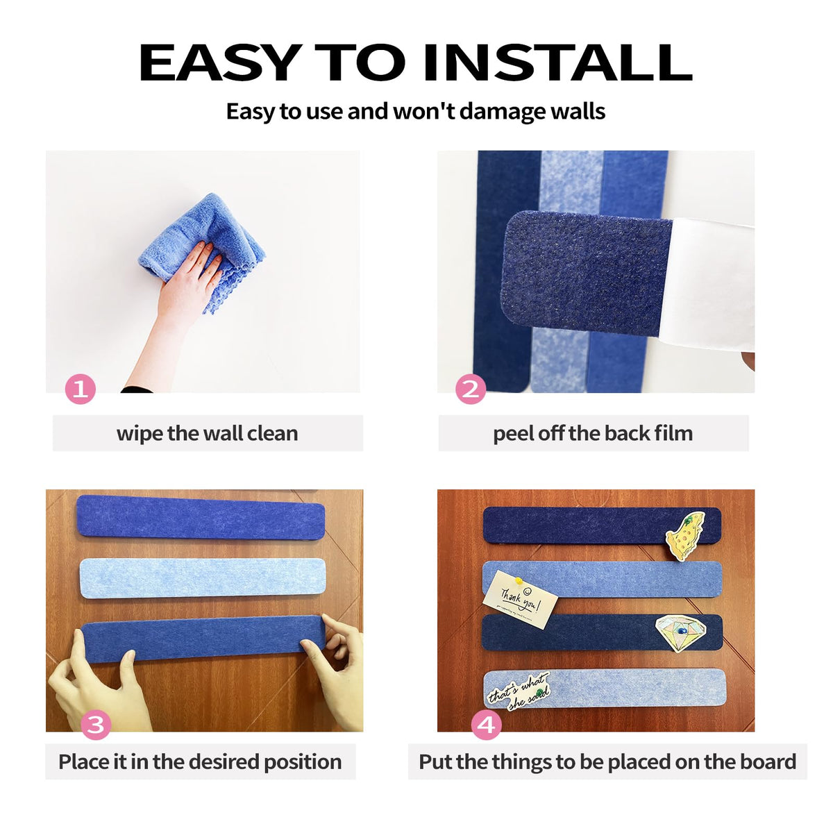 8 Pcs Blue Felt Pin Board Bar Strips Bulletin Board ，Self-Adhesive Bulletin Board Bar Strips，Cork