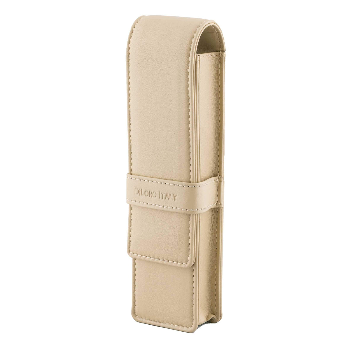 DiLoro Leather Double Pen Case Pencil Pouch Holder for Two Fountain Ballpoint Rollerball Pens and