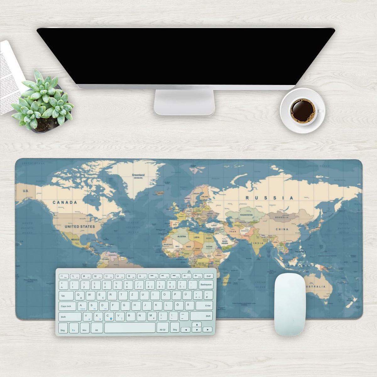 Desk Mat, Blue Vintage World Map Extended Gaming Mouse Pad Large, 35.4"x15.7" Big Mouse Pad with