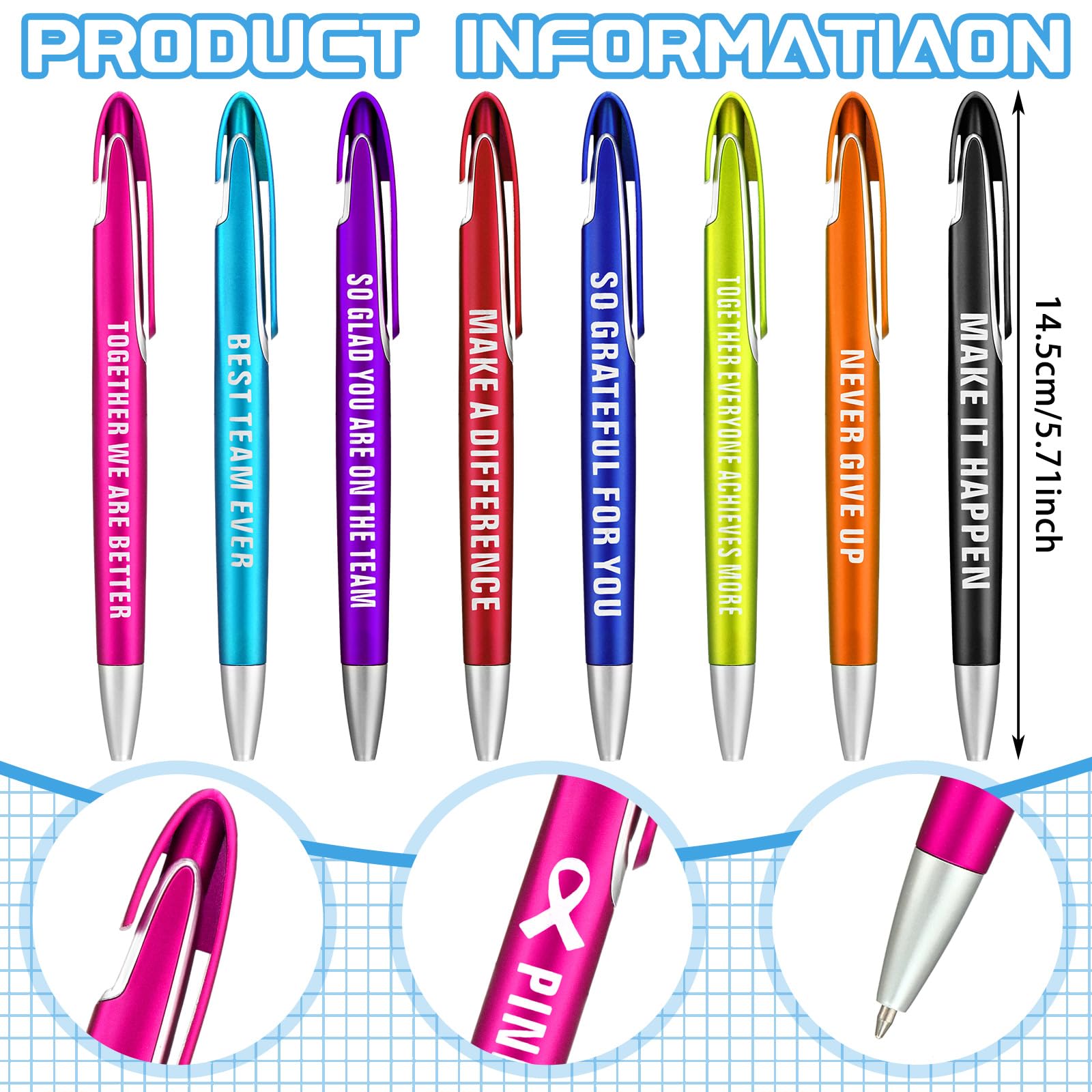 Lincia 200 Pcs Employee Appreciation Ballpoint Pen, Medium Point, Black Ink