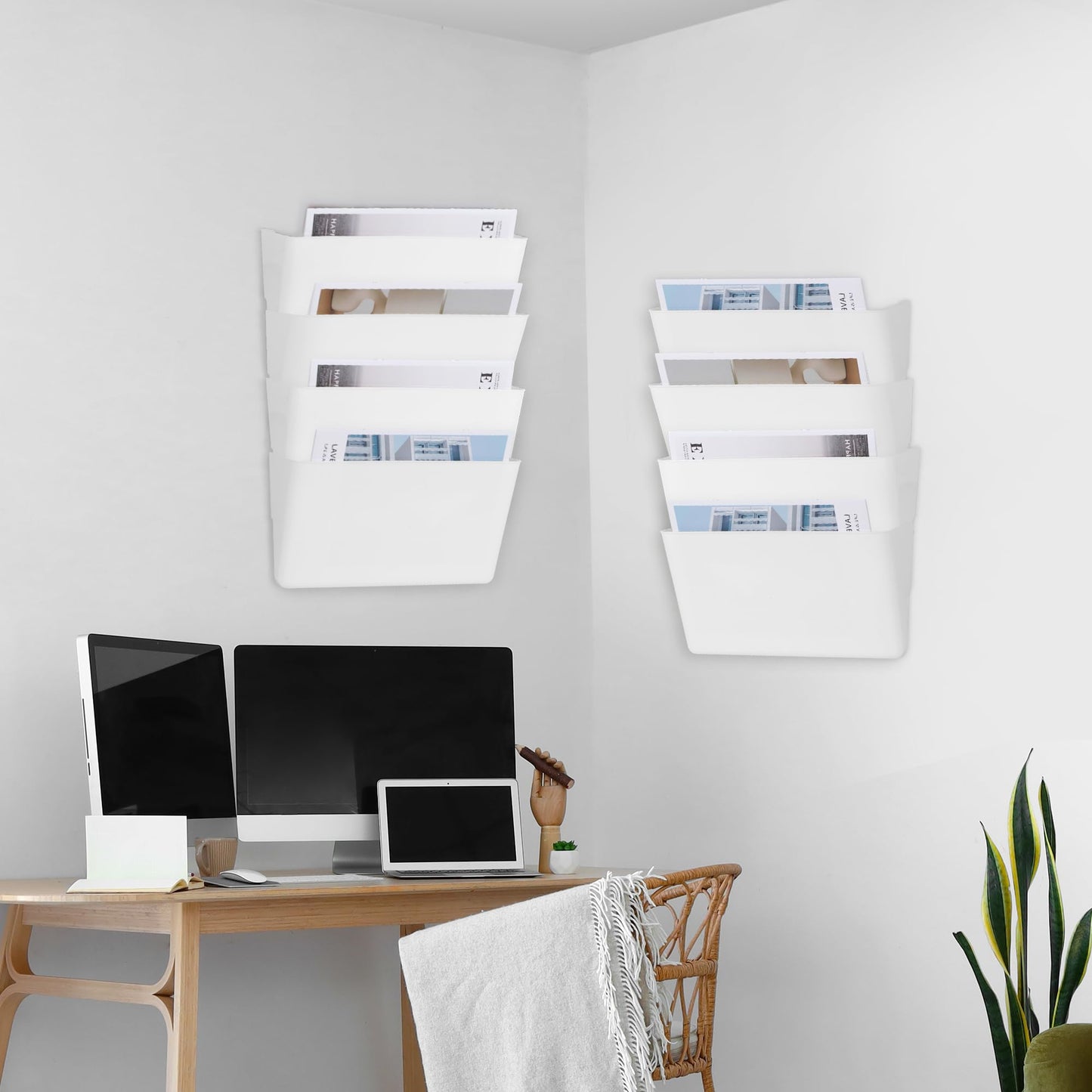 EASEPRES 8 Pack White Plastic Single Pocket Hanging File Organizer, Wall Mount Paper Mails