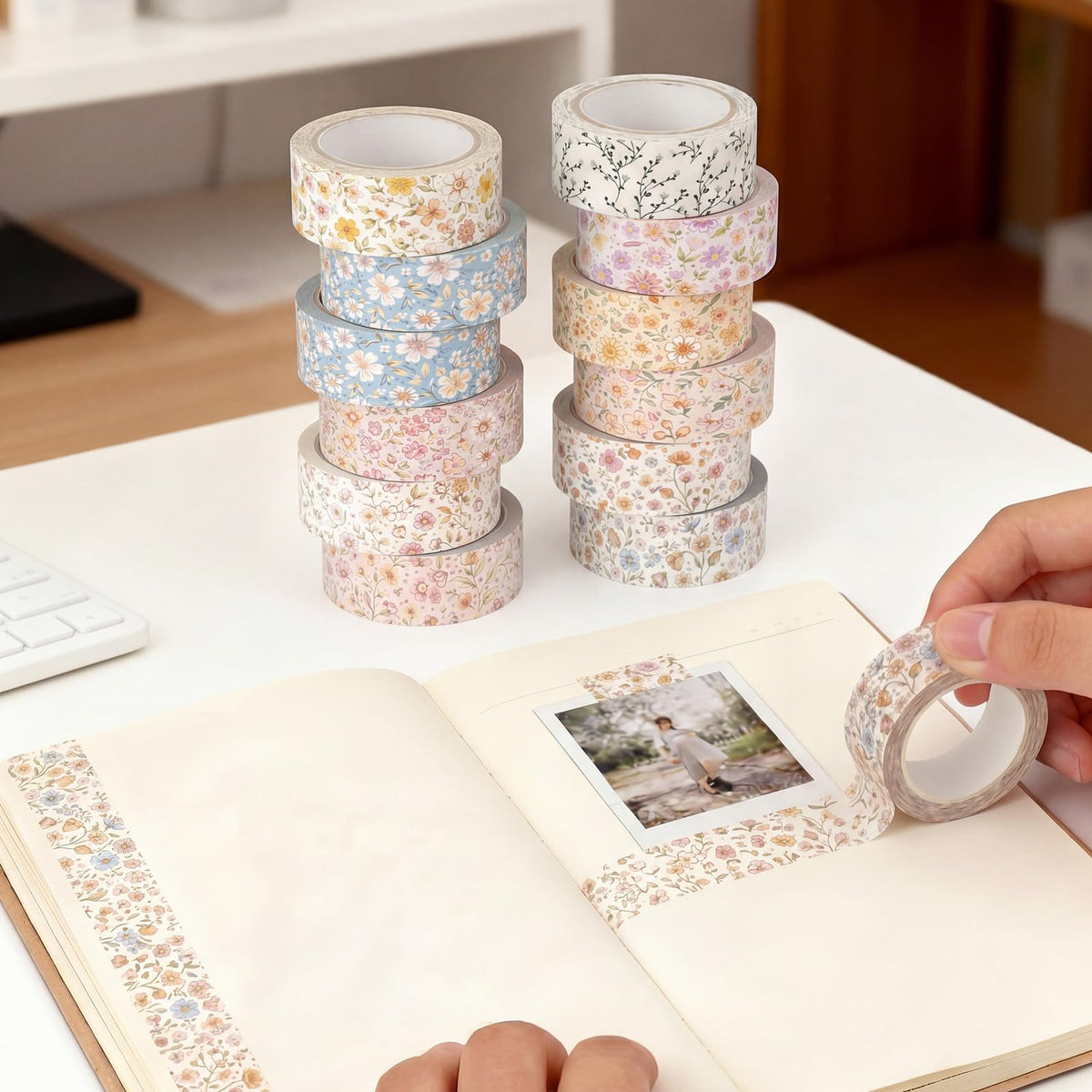 YooNotee 12 Rolls Floral Washi Tape Set,Vintage,Little Flowers