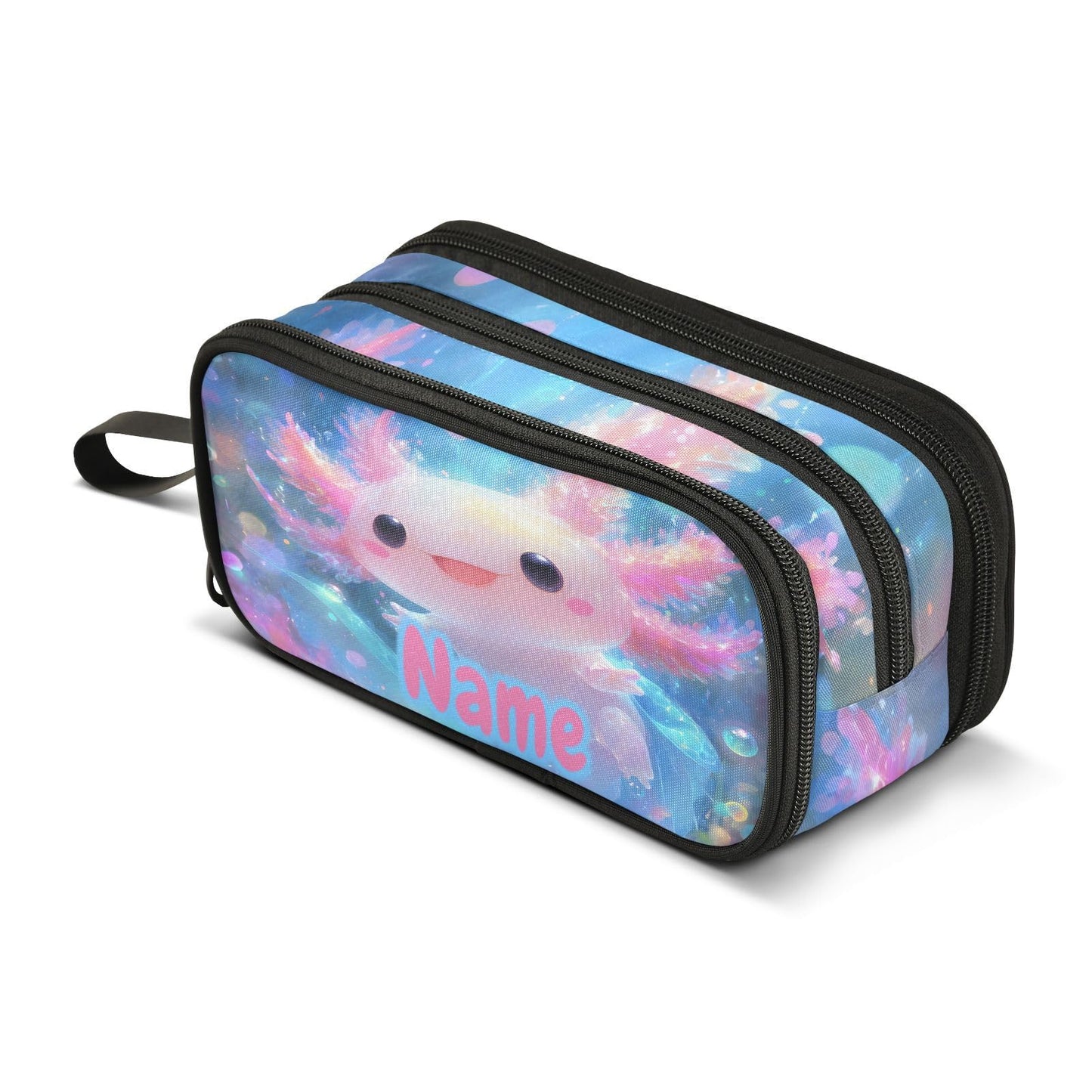 BOENLE Custom Shiny Axolotl Pencil Case Box Boys Girls Personalized Name Large Pencil Pouch