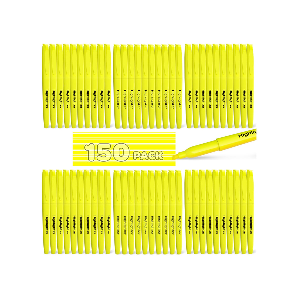 JSDOOGOO 150 Pack Yellow Highlighters Bulk - Chisel Tip No Bleed Dry-Quickly Markers Set for Office