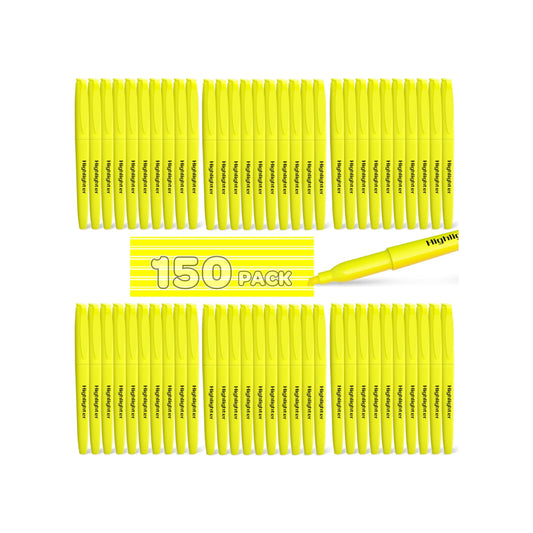 JSDOOGOO 150 Pack Yellow Highlighters Bulk - Chisel Tip No Bleed Dry-Quickly Markers Set for Office