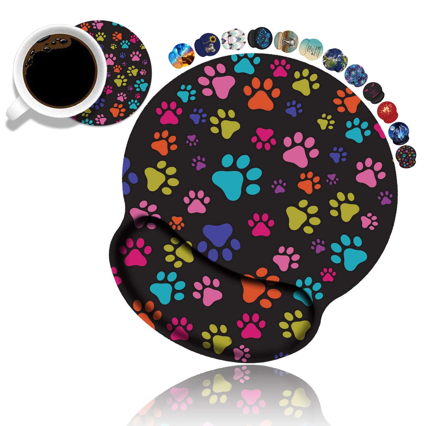 BWOOLL Ergonomic Mouse Pad Wrist Support and Coasters Set, Cute Wrist Rest Pad with Non-Slip PU