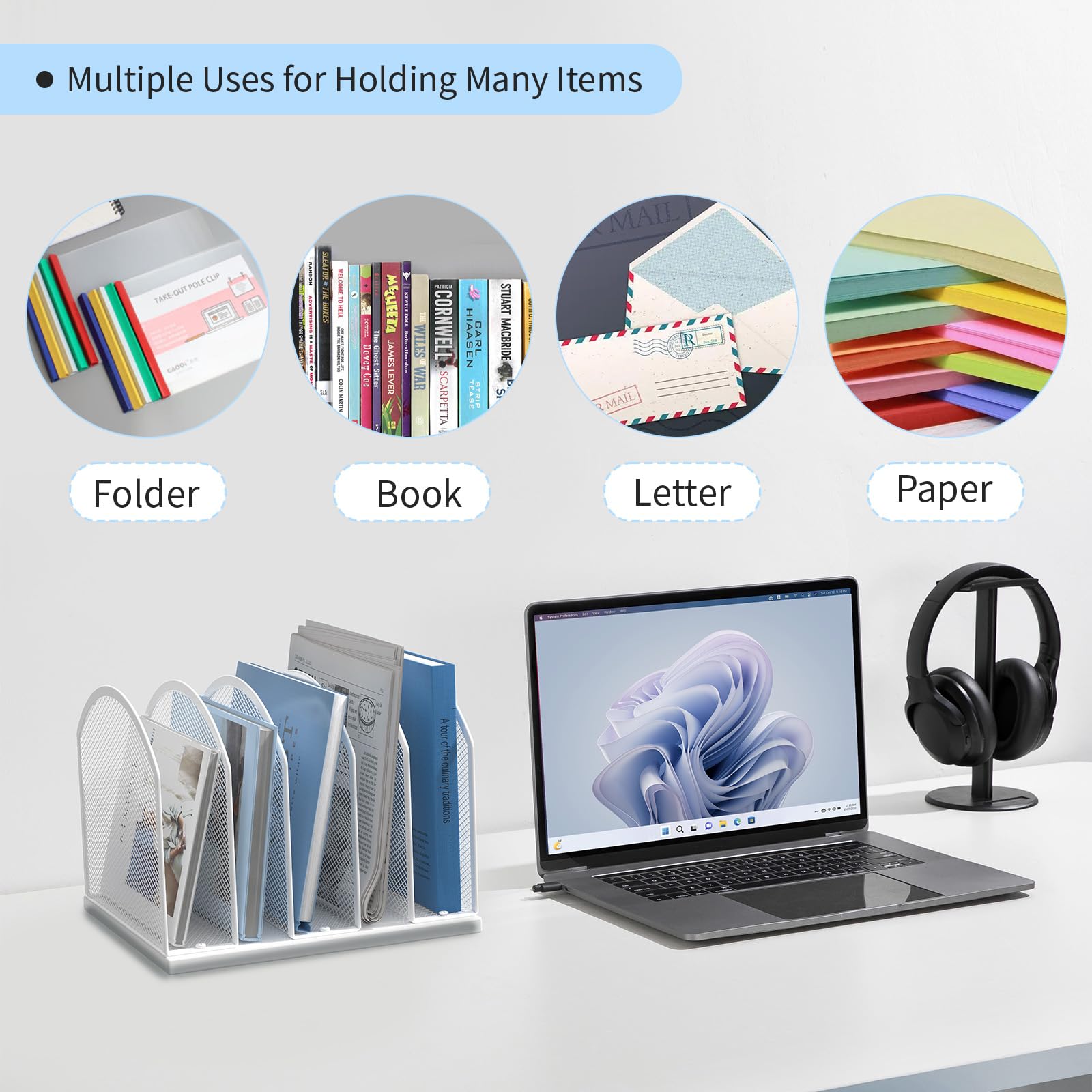 Gawerk 5-Section Vertical Desktop Organizer, 6-Section Mesh File Folder Stand Sorter for Office