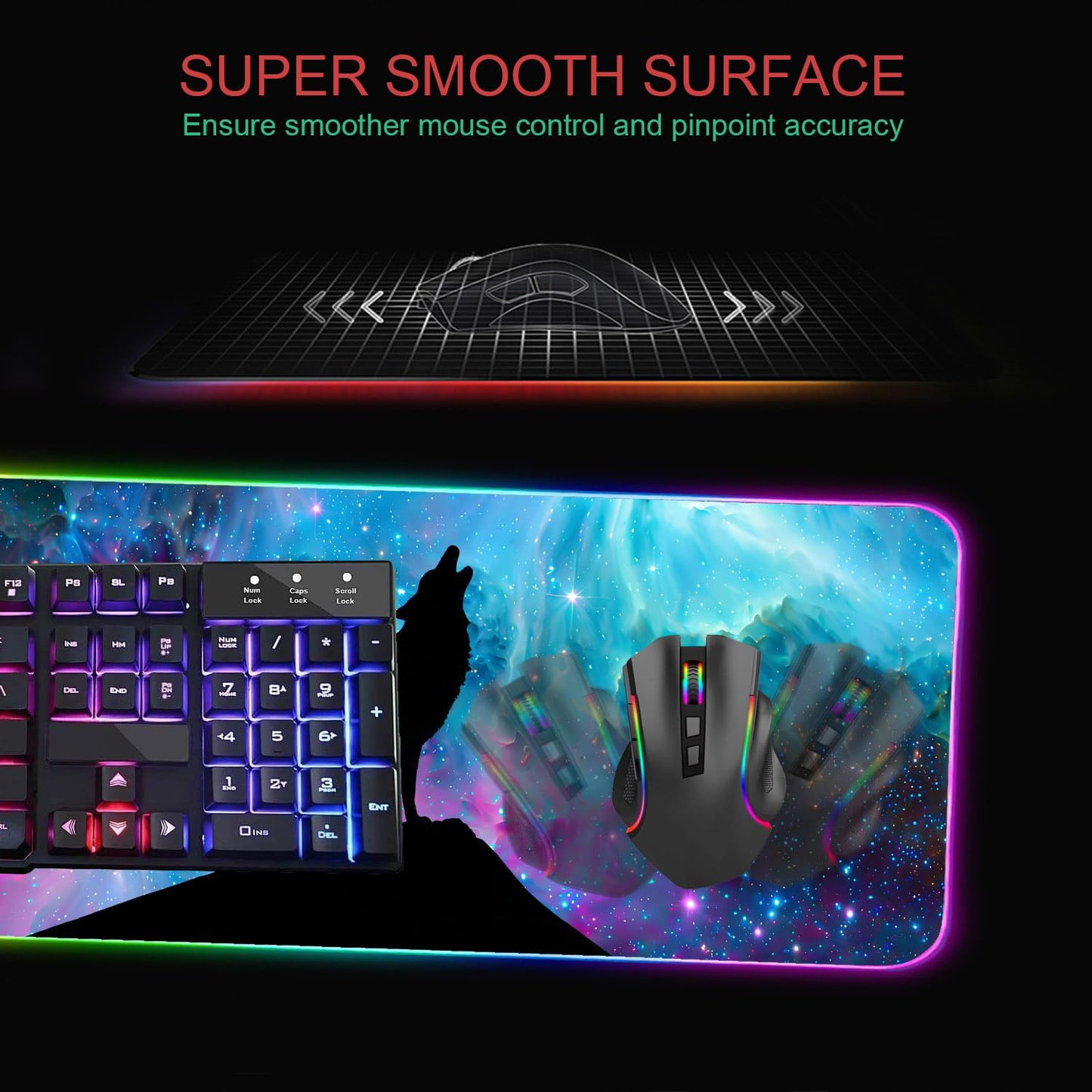 RGB Gaming Mouse Pad with Coffee Coaster, XXL Large Glowing LED Mousepad, Anti-Slip Rubber Base