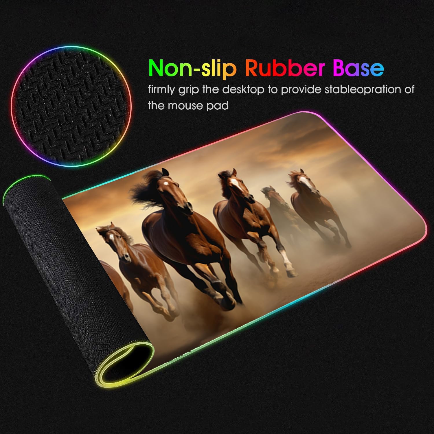 RGB Gaming Mouse Pad with Coffee Coaster, XXL Large Glowing LED Mousepad, Anti-Slip Rubber Base