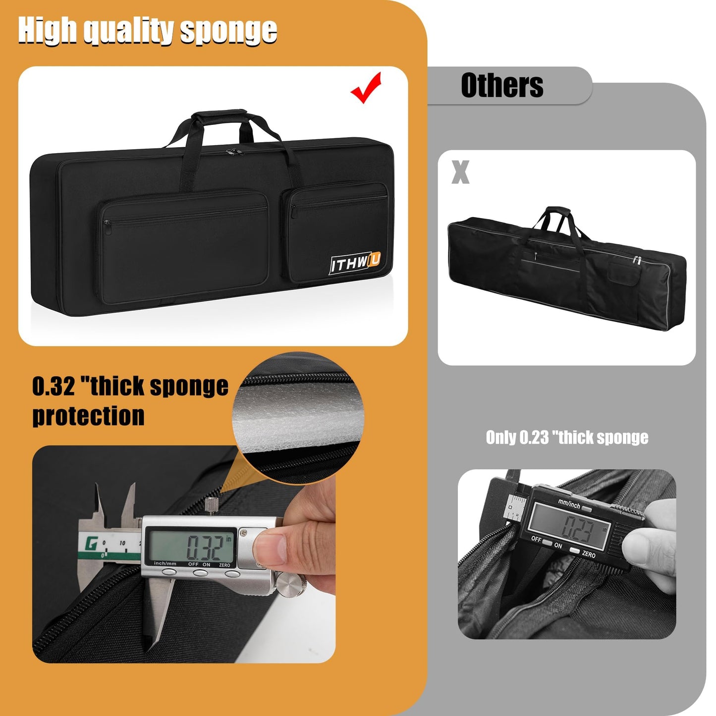 ITHWIU Padded 8mm Shockproof 88 Keys Keyboard Case Electric Piano Padded Keyboard Gig Bag