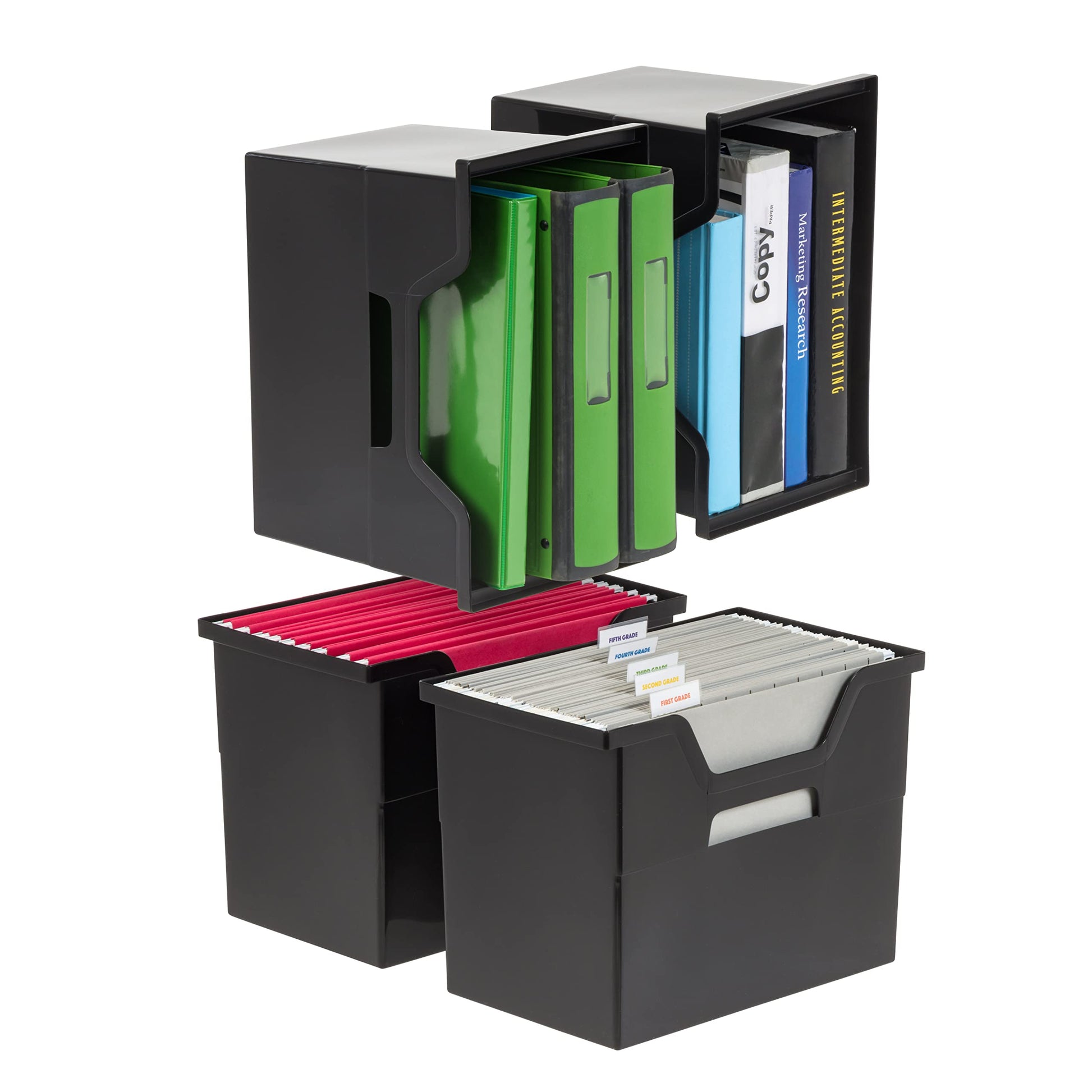 IRIS USA 4-Pack Large Desktop File Box with Open Lid, Black
