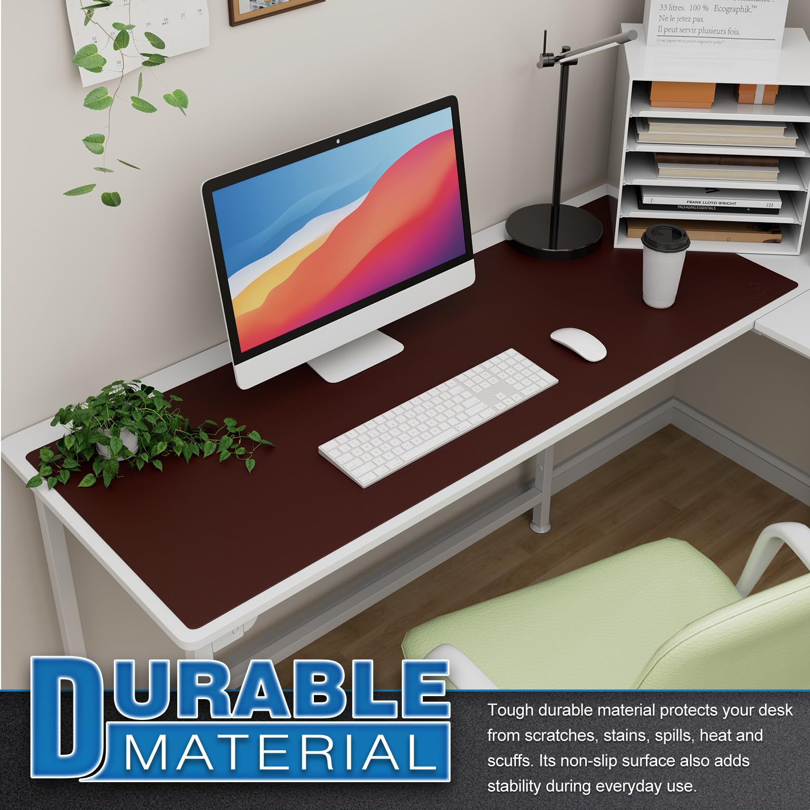 K KNODEL Extra Large Desk Mat, Leather Mouse Pad (47.2"x17", Dark Brown)