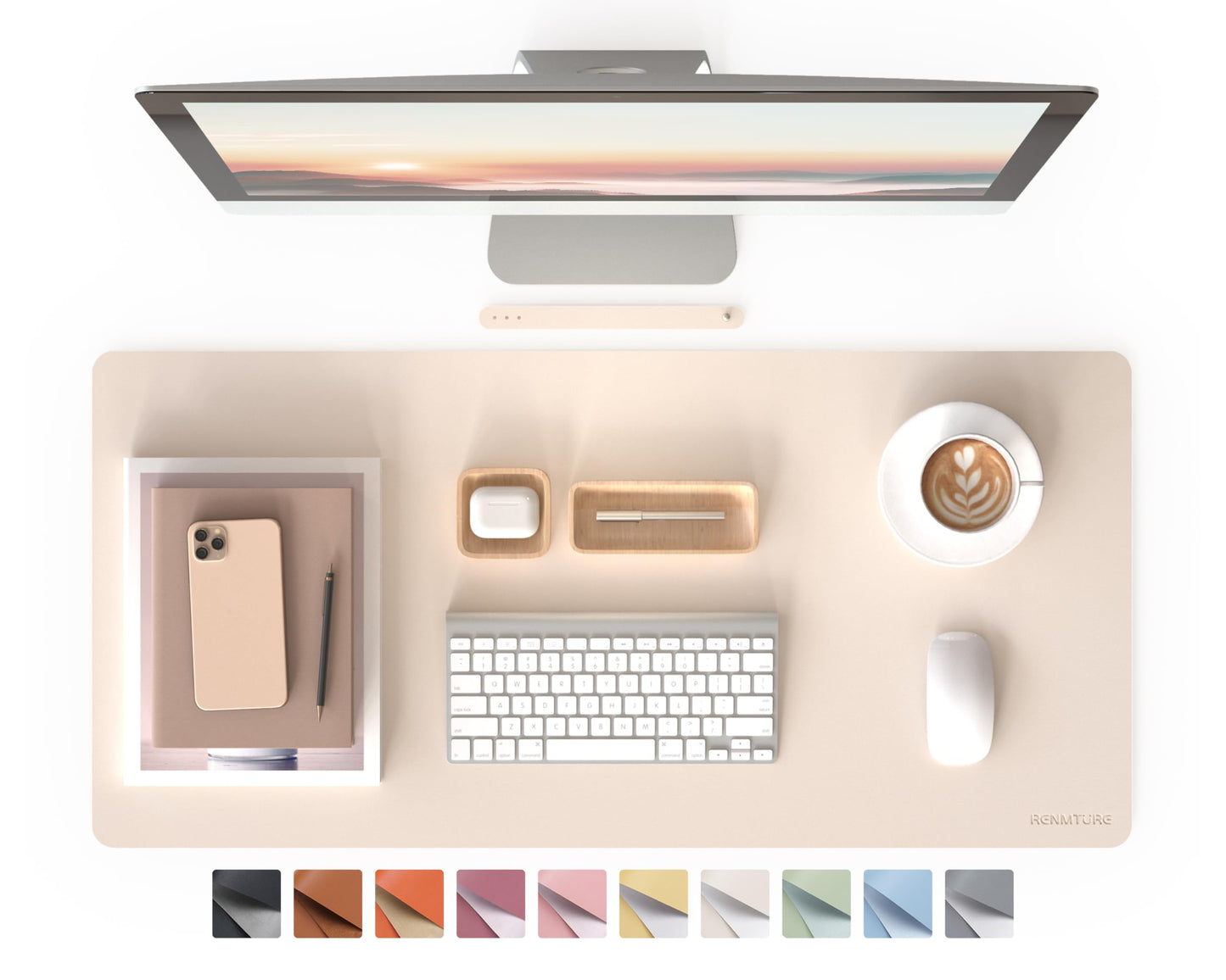 RENMTURE PU Mouse Pad, Faux Leather Large Desk Pad, Home Work Office Accessories, Non-Slip Desk