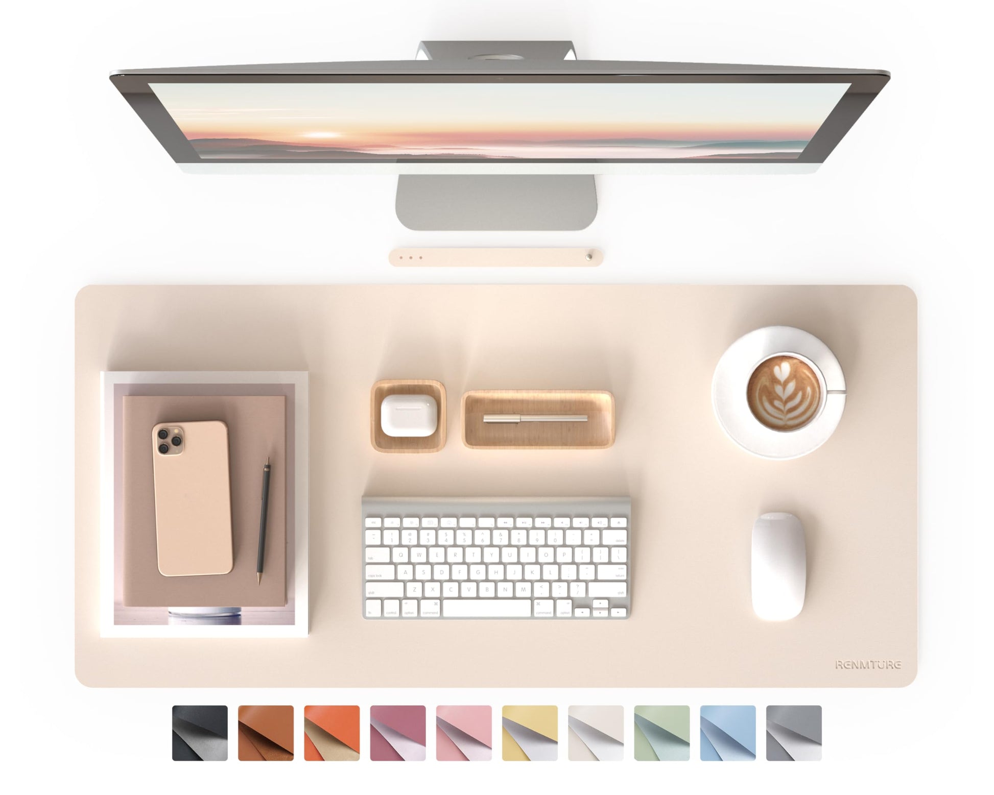 RENMTURE PU Mouse Pad, Faux Leather Large Desk Pad, Home Work Office Accessories, Non-Slip Desk