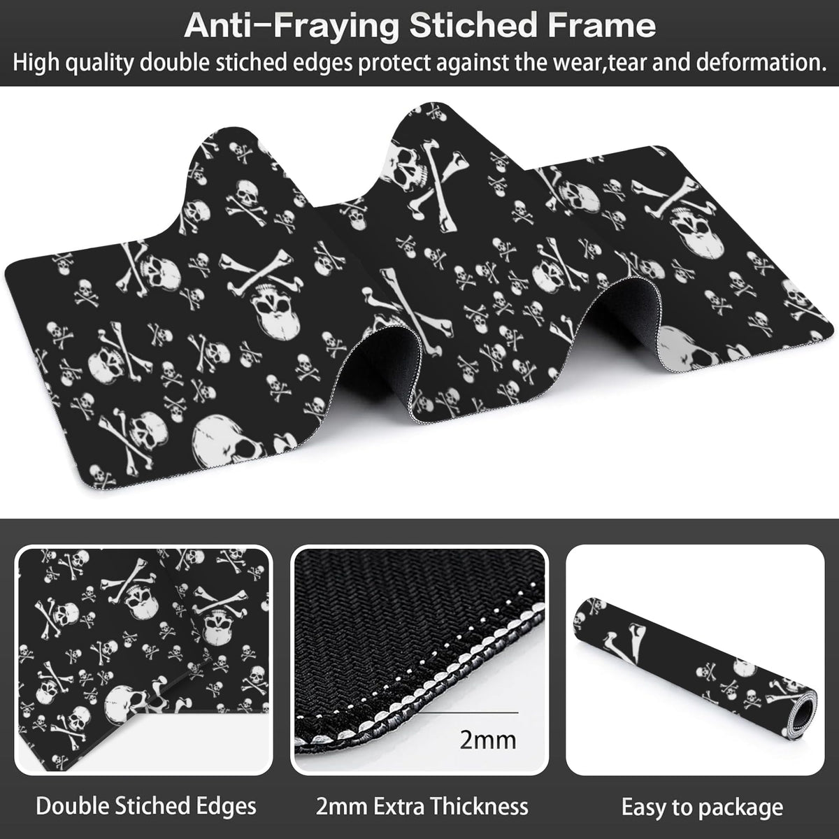 Skull Head Desk Mat,Large Pirate Skull Crossbones Gaming Keyboard Mouse Pad,Non-Slip Rubber Base