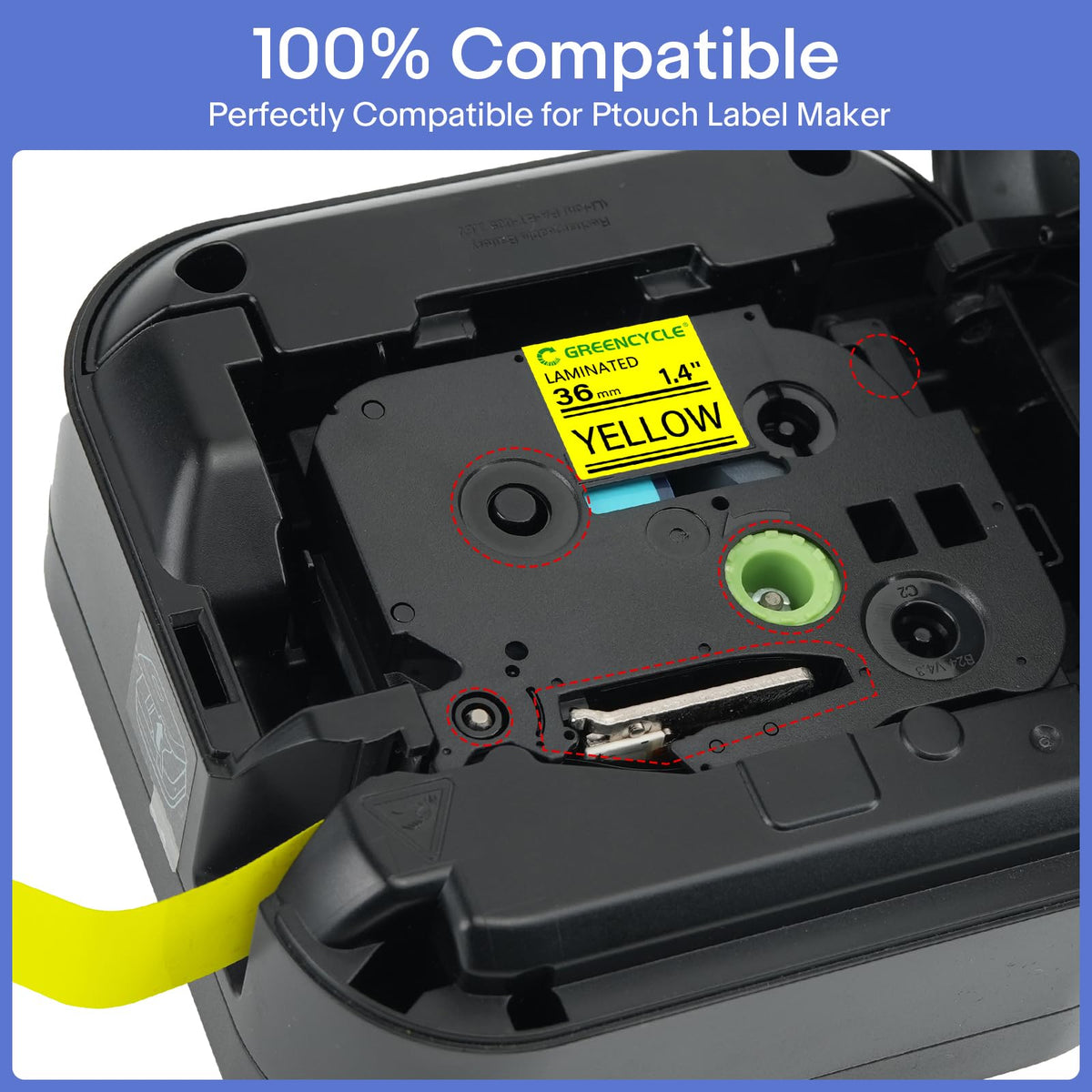 GREENCYCLE TZe-661 36mm 1.4 Laminated Yellow Tape Compatible for Brother P-Touch Label Maker Tape