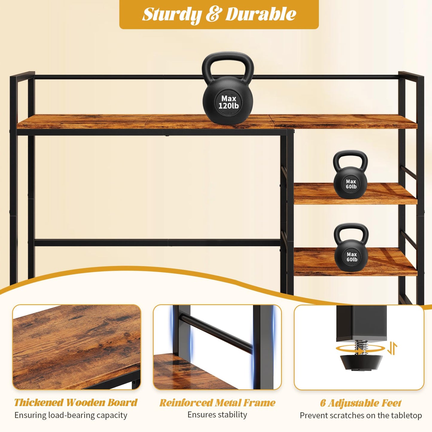 HavenlyYouth Desk Shelf, 45.4 Inch Wood Desk Organizer Shelf for Computer Monitor, Desk Hutch