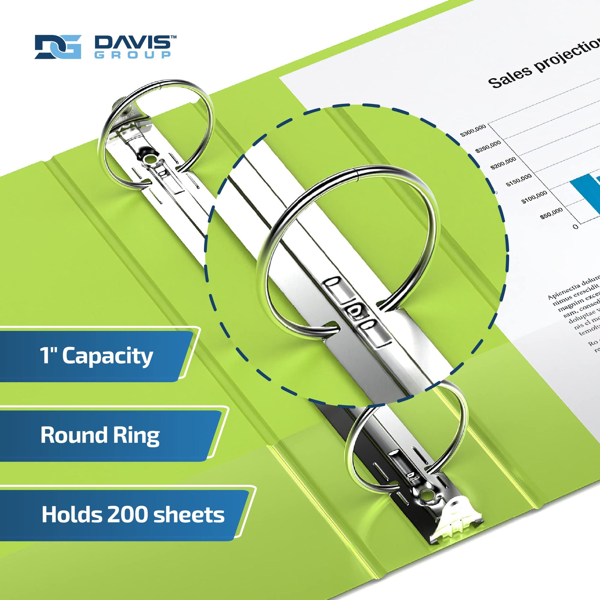 Easyview 3-Ring Binder, Clear-View Cover, 1" Round Rings, Lime Green, 6 Pk
