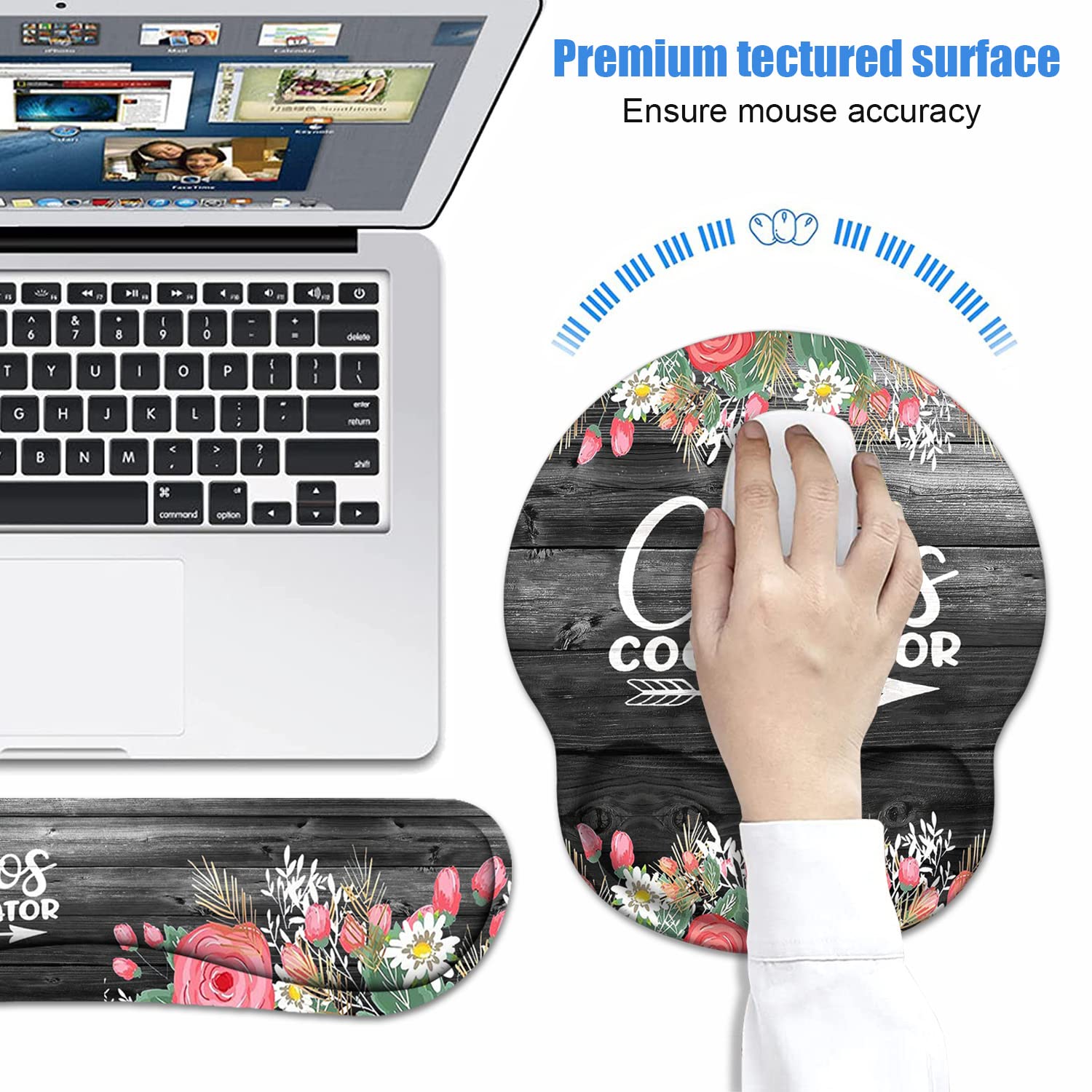 Keyboard Wrist Rest + Mouse Pad Wrist Support Set with Coasters, Chaos Coordinator Quotes Colored