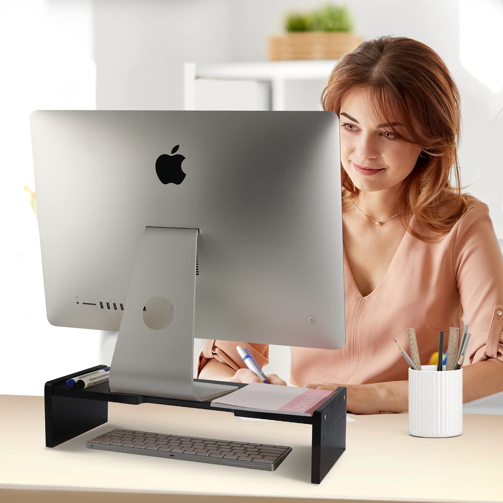 KINLINK Solid Wood Monitor Stand Riser, Monitor Riser with 2 Adjustable Height, 15.8 inch Computer