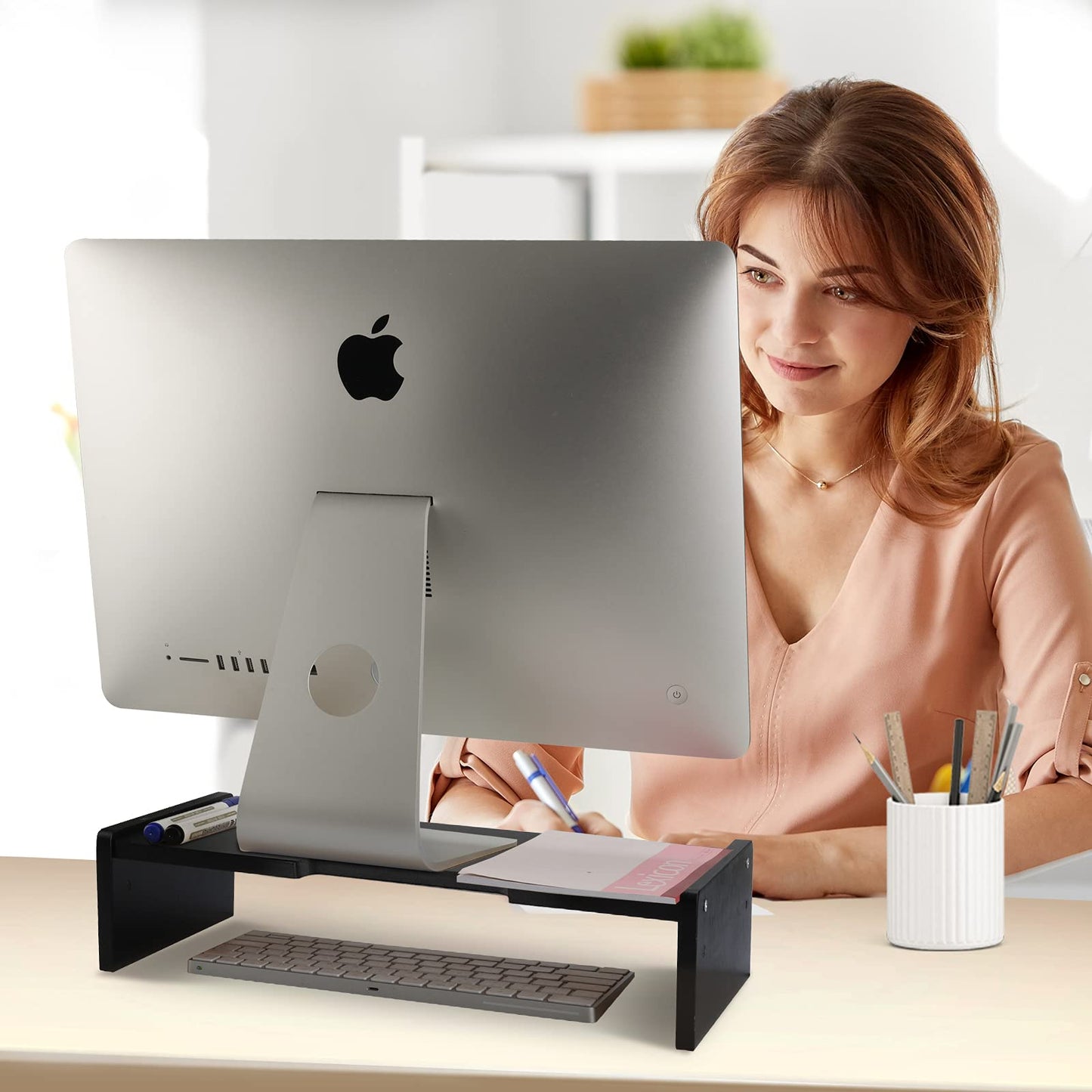 KINLINK Solid Wood Monitor Stand Riser, Monitor Riser with 2 Adjustable Height, 15.8 inch Computer