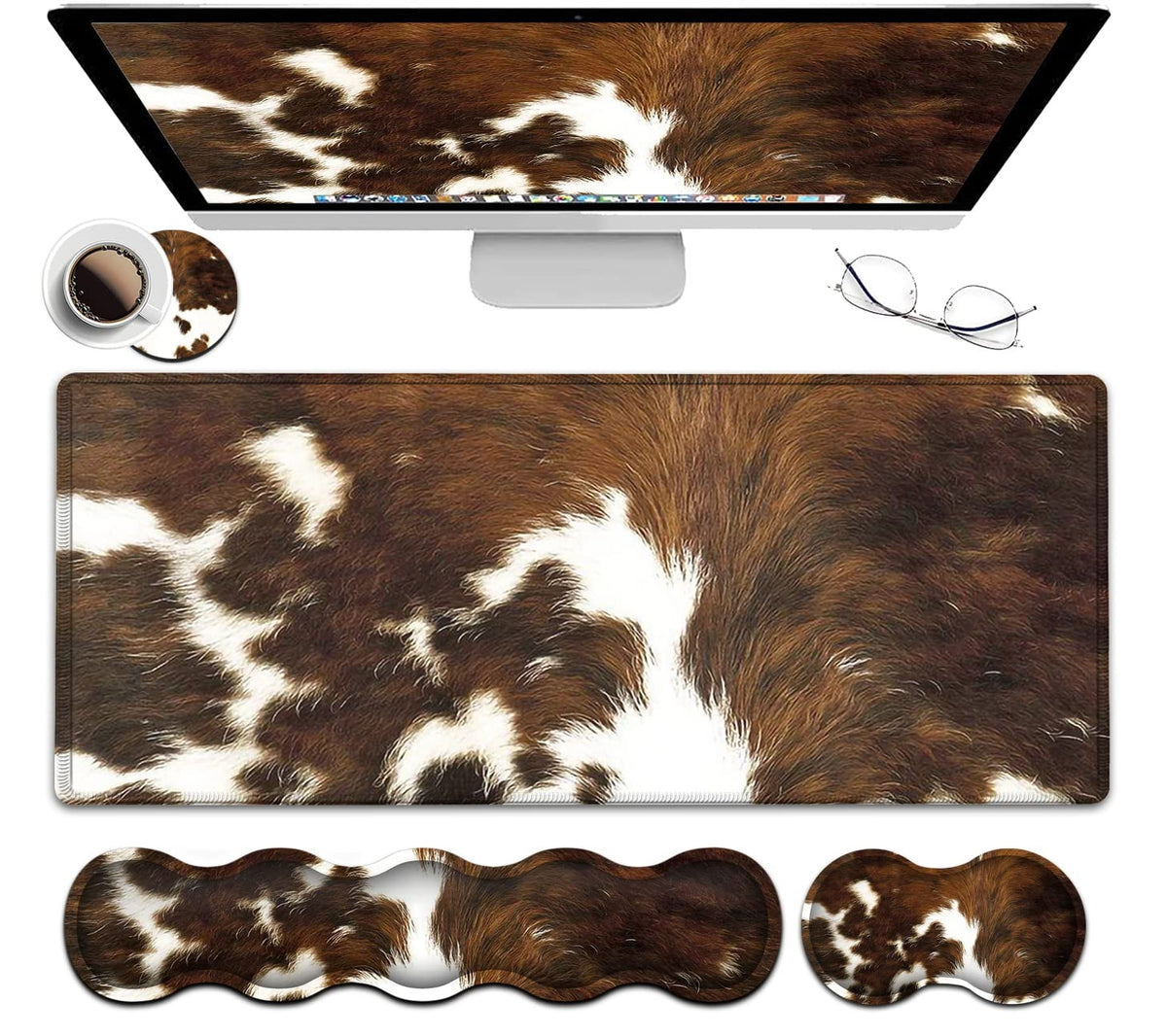 JVGFYNKL Gaming Mouse Pad XXL Large Desk Cute Mat Brown Cowhide Extended Mousepad Ergonomic Memory