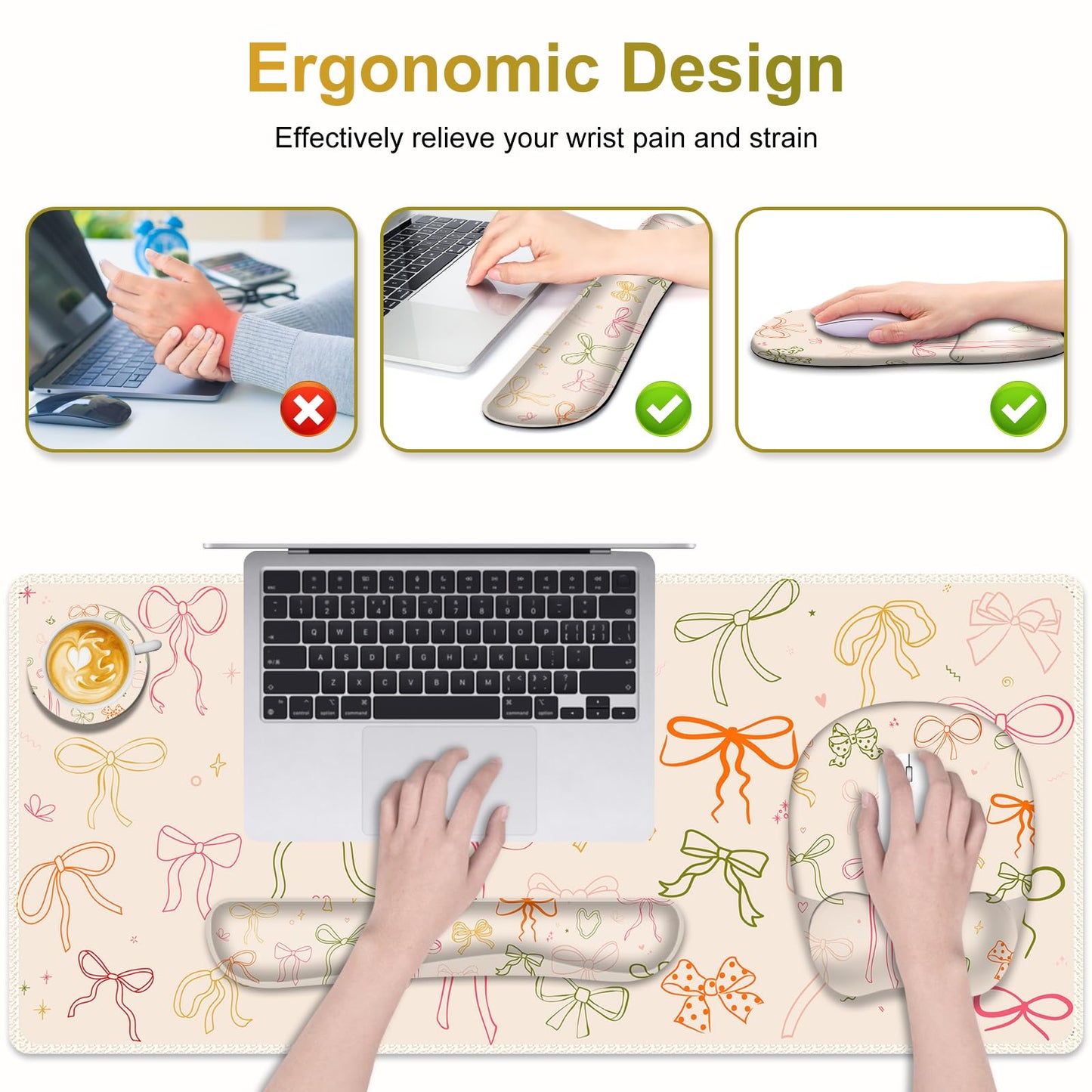 Apricot Mouse Pad with Wrist Support 4 in1 Set, XXL Big Game Mousepad + Keyboard Wrist Rest + Mouse