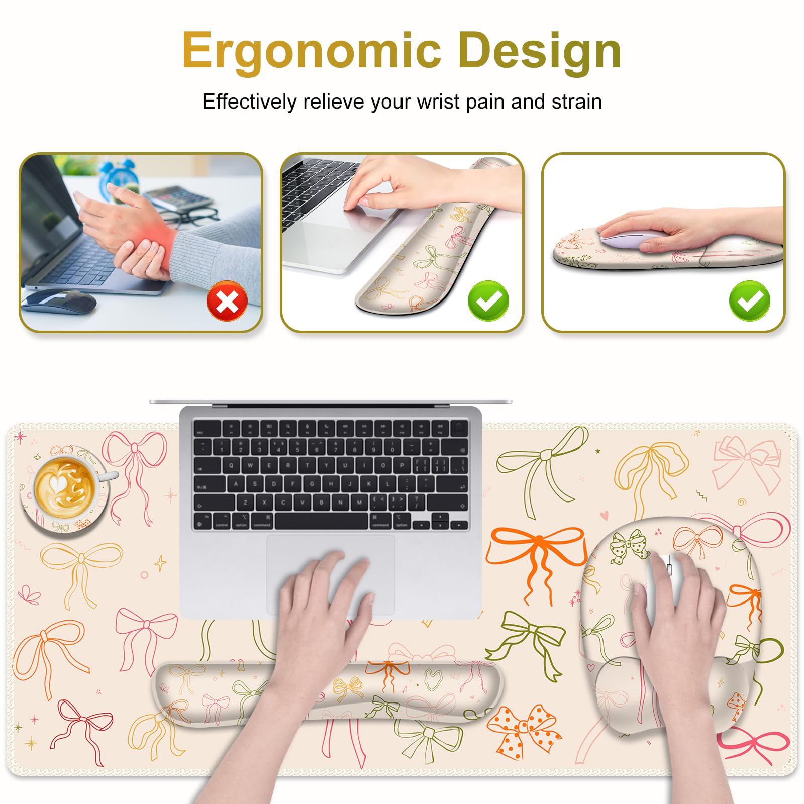 Apricot Mouse Pad with Wrist Support 4 in1 Set, XXL Big Game Mousepad + Keyboard Wrist Rest + Mouse
