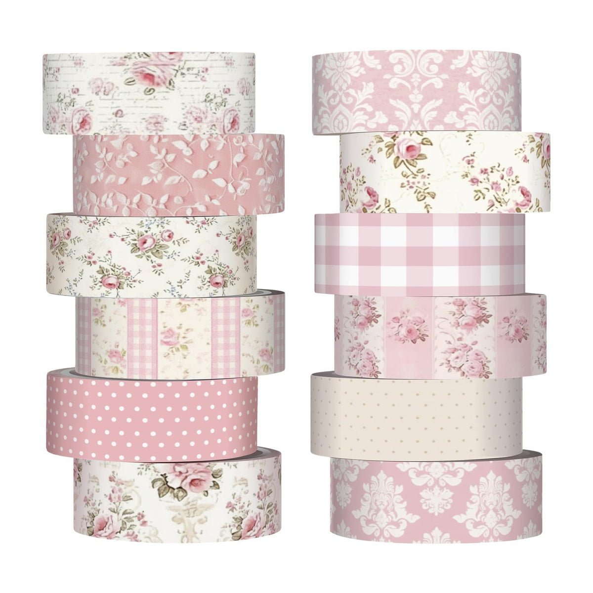 YooNotee 12 Rolls Floral Washi Tape Set,Light Pink,Polka Dots and Floral