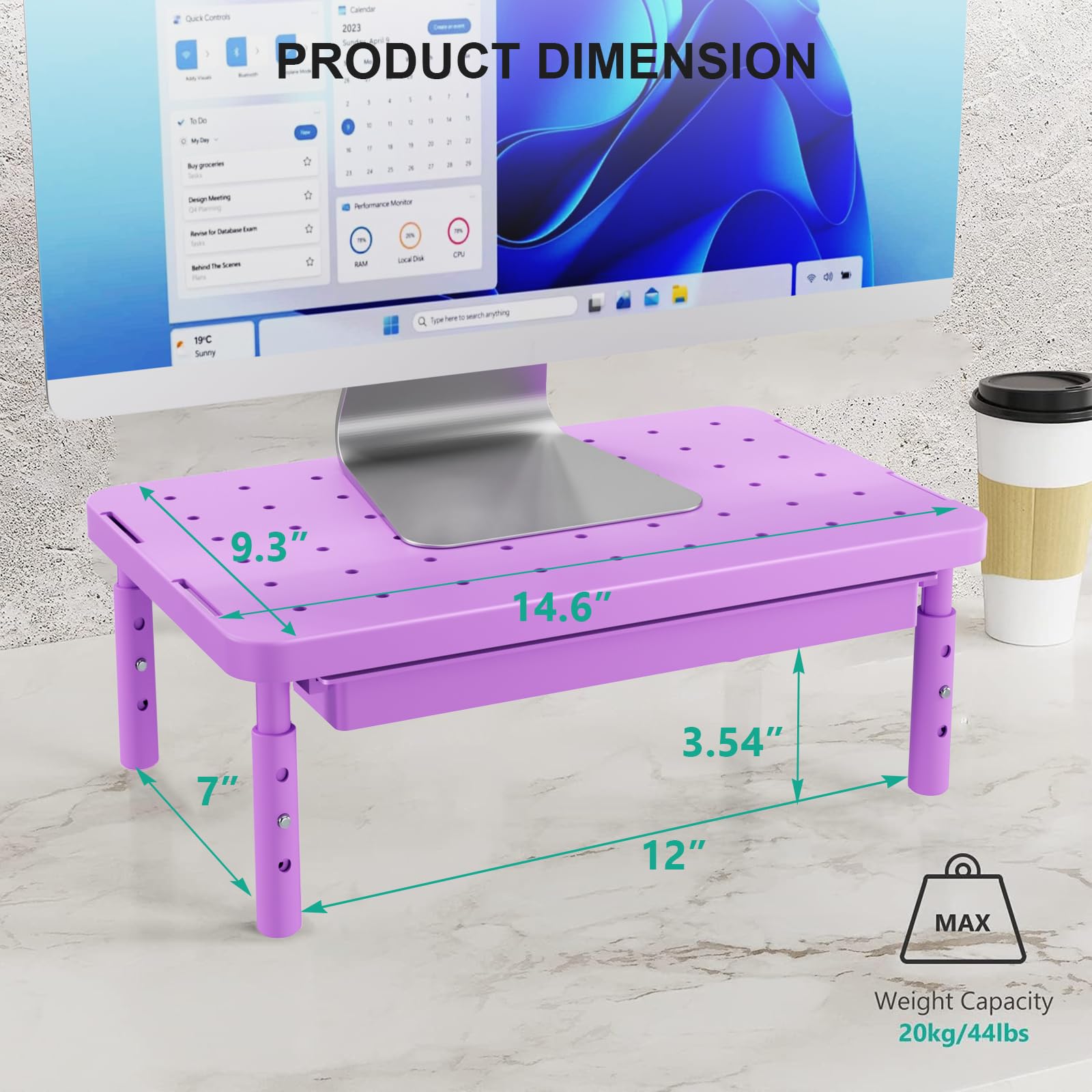 WALI Computer Monitor Stand with Storage, Monitor Riser 3 Height Adjustable