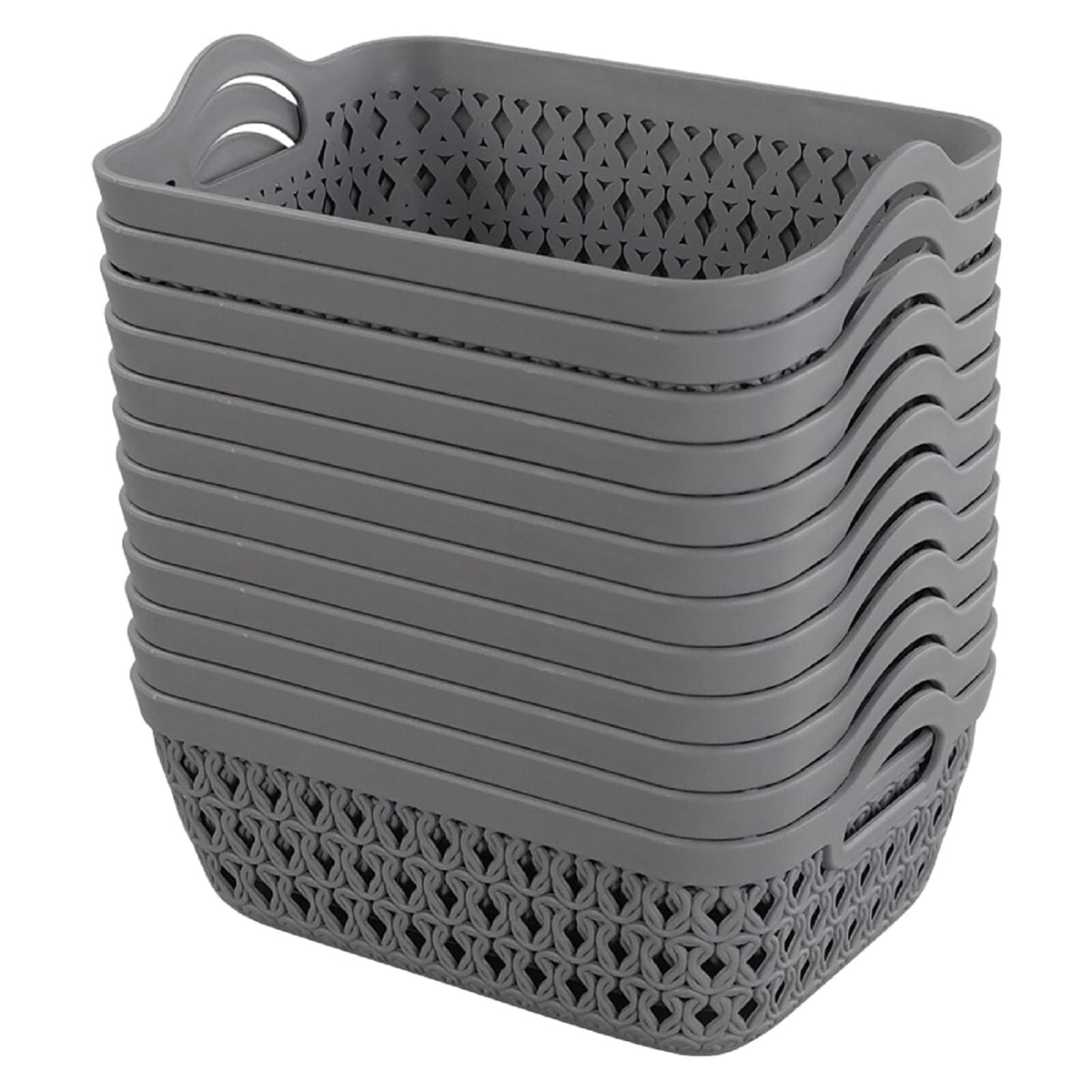 Kekow Gray Mini Plastic Storage Tray Basket with Handle, 12-Pack