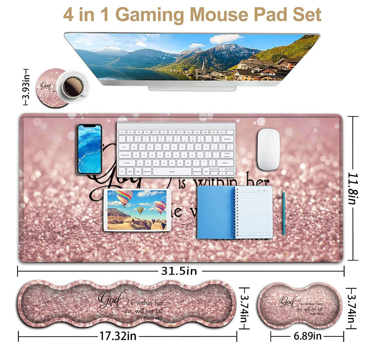 Large Mouse Pad, Desk Mat, Keyboard Pad+ Ergonomic Keyboard Wrist Rest Set,Extended Laptop