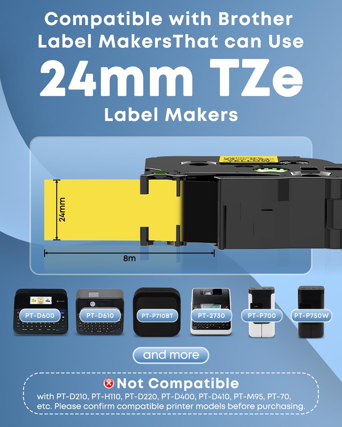COLORWING TZe-651 24mm Yellow P Touch Label Tape Replace for Brother TZ-651