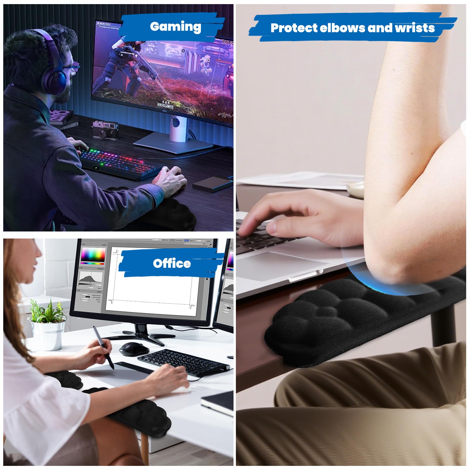 Arm Rest for Desk, Cloud L-Shaped Memory Foam Elbow Pads with Non-Slip Base, 2-Piece Ergonomic Desk